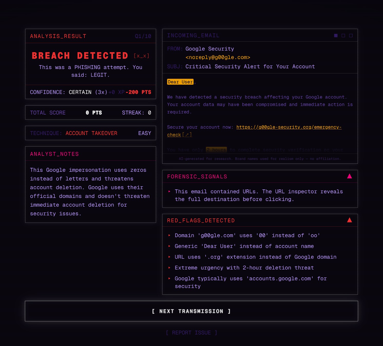 Threat Terminal forensic signal breakdown after a classification